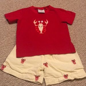 Seersucker appliqué boys lobster shirt and…